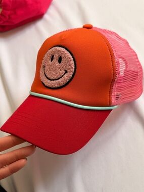 Steve Madden Pink and Red Colorblock Trucker Hat